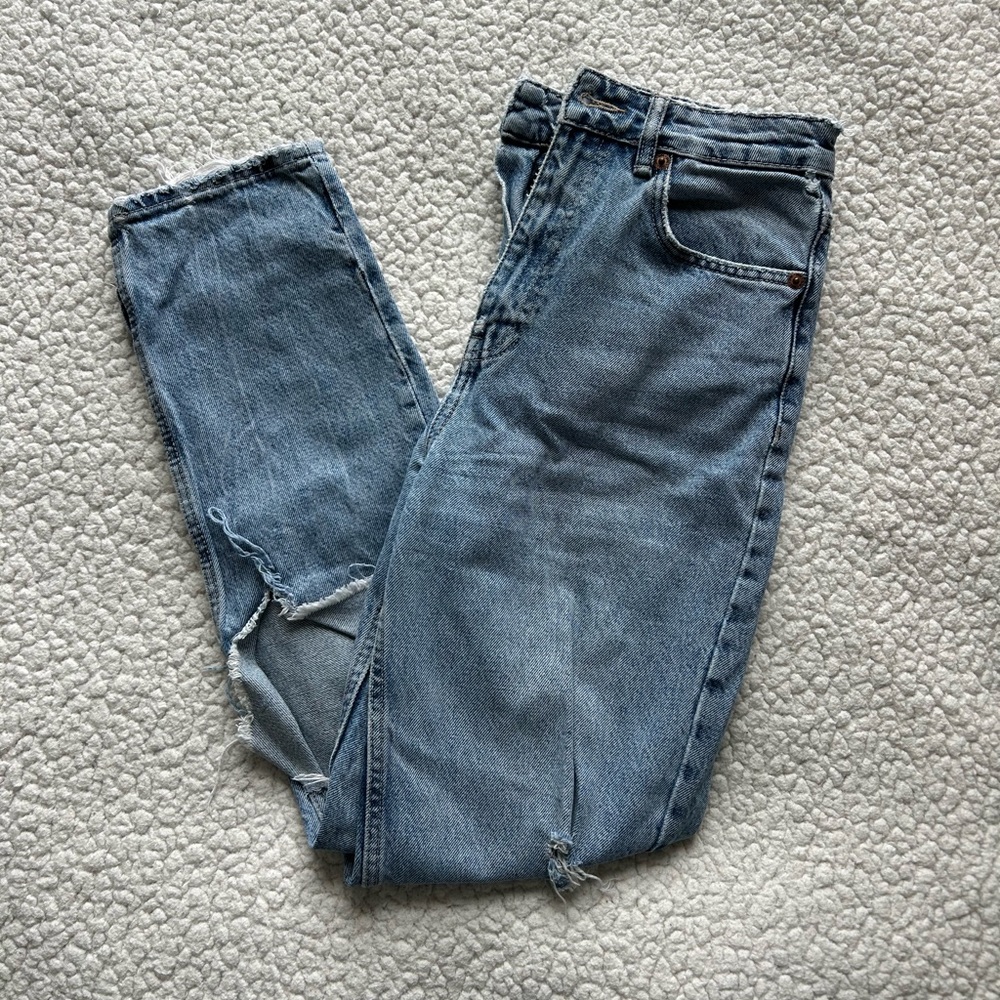 Zara Mid Wash Distressed Jeans